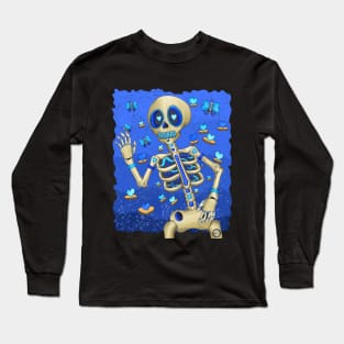 The Blue Butterfly Dreamer Skeleton - Día De Los Muertos - Butterfly lover Long Sleeve T-Shirt